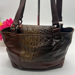 Bamzi Bags Brown Leather Small Tote Croc Embossed Design